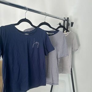 NWOT Ella Moss 3 Shirts Navy and 2 Striped T-Shirt Trio